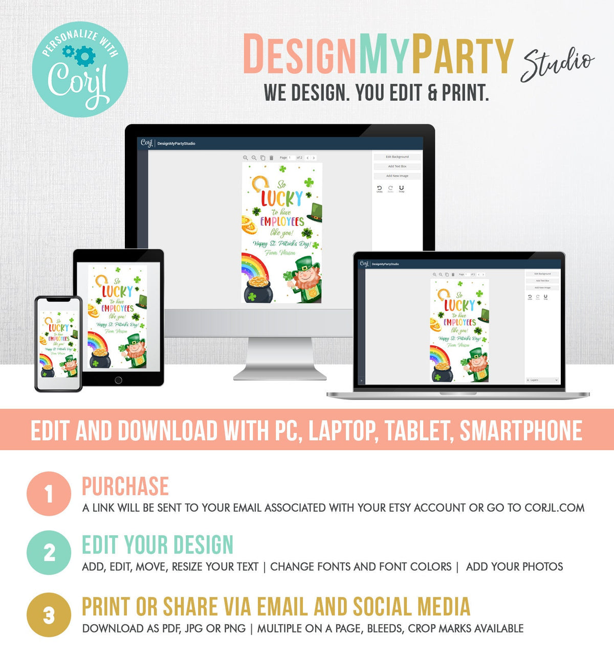 Editable St. Patrick&#39;s Day Tag Staff Gift Lucky To Have Employees Appreciation Team Member Office Manager Boss Printable Template Corjl 0451