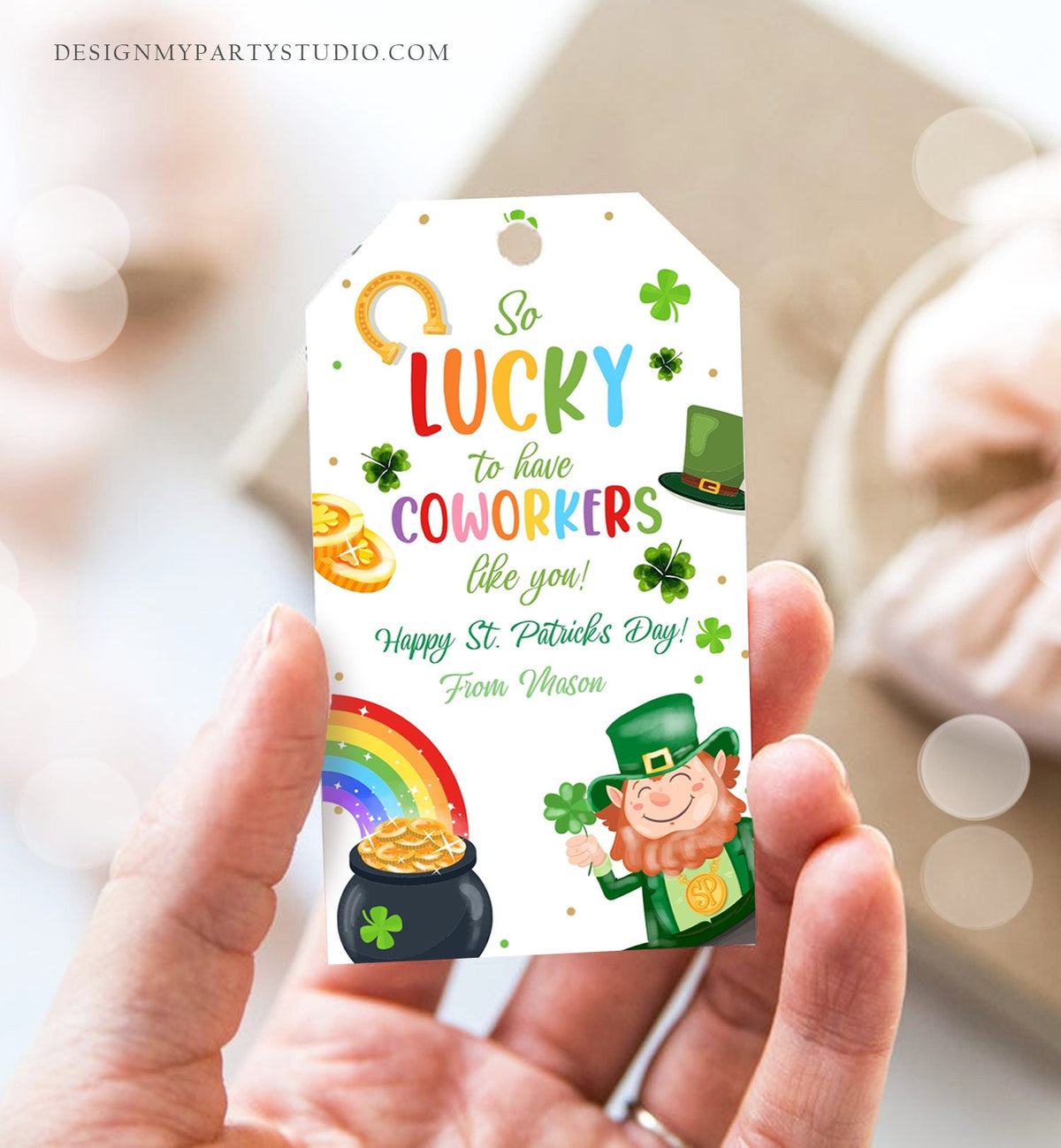 Editable St. Patrick&#39;s Day Tag Staff Gift Lucky To Have Coworkers Appreciation Team Member Office Friend Gift Printable Template Corjl 0451