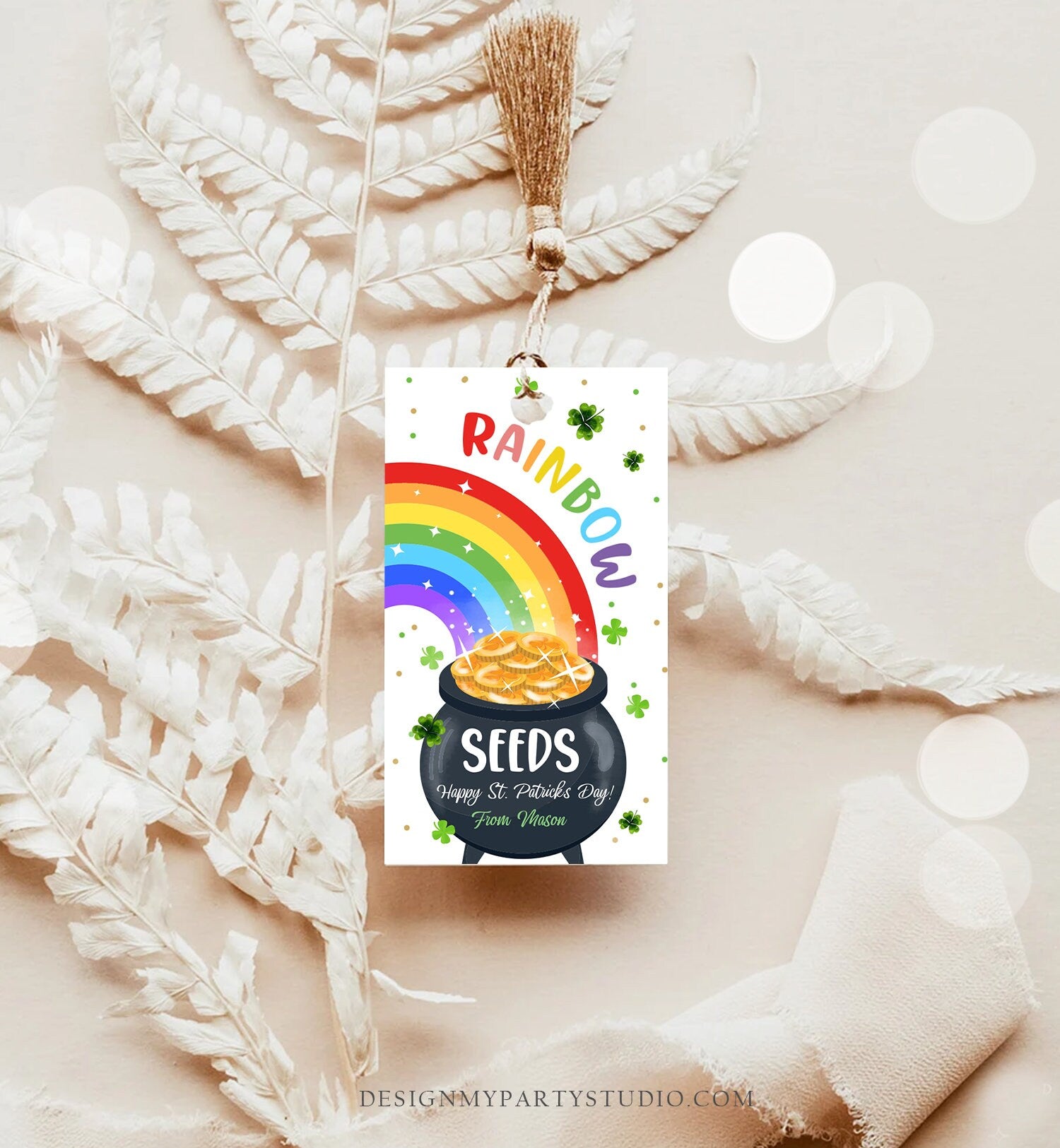 Editable St. Patrick's Day Tag Rainbow Seeds Tag Treat Favor Tag Friend School Classroom Gift Classmate Shamrock Teacher Template Corjl 0451