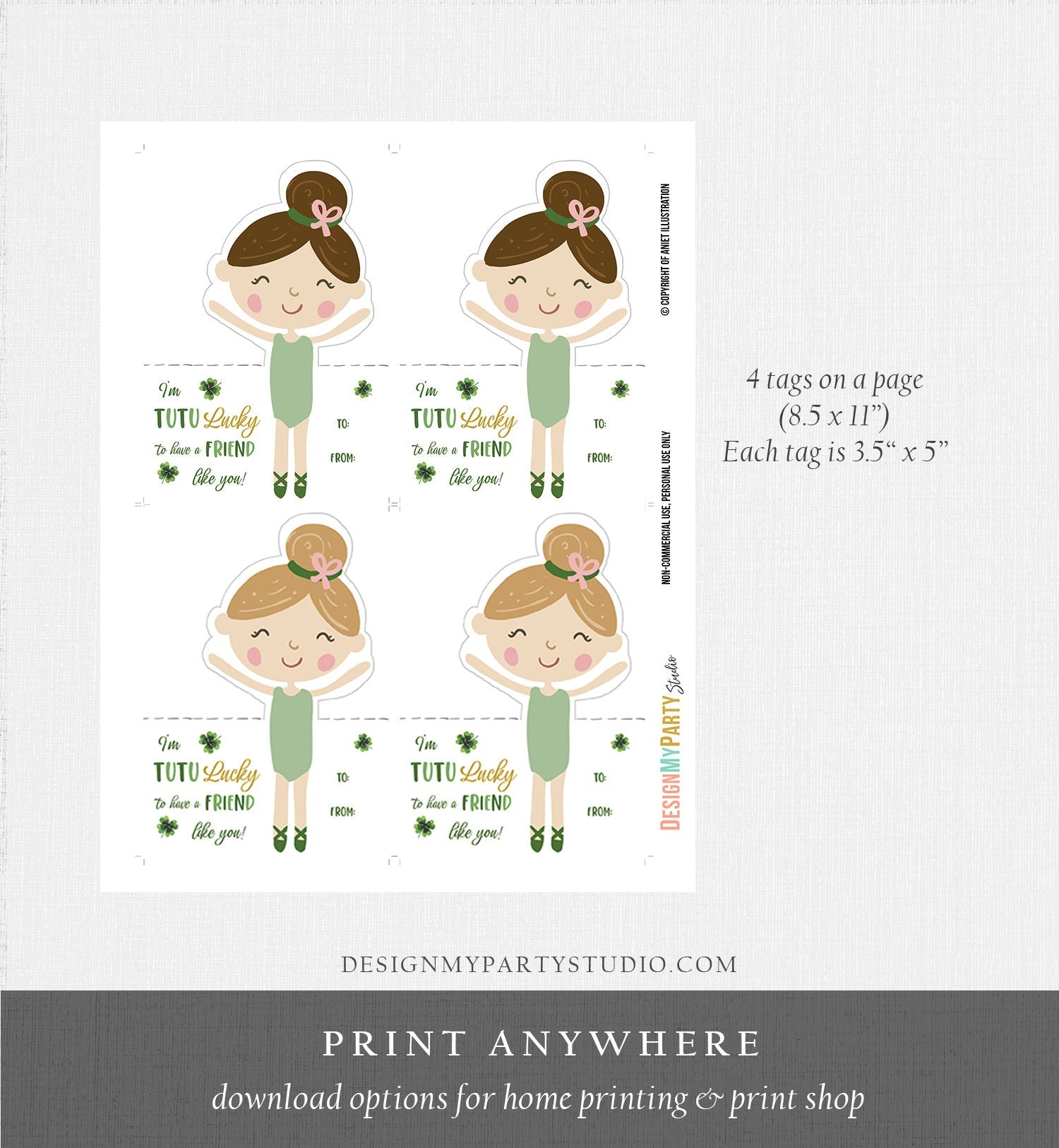 Printable St. Patrick's Day Gift Tag Hair band Tag Classroom Classmate Favor Tag Tutu Lucky to have you as a Friend Tag Girl Digital 0451