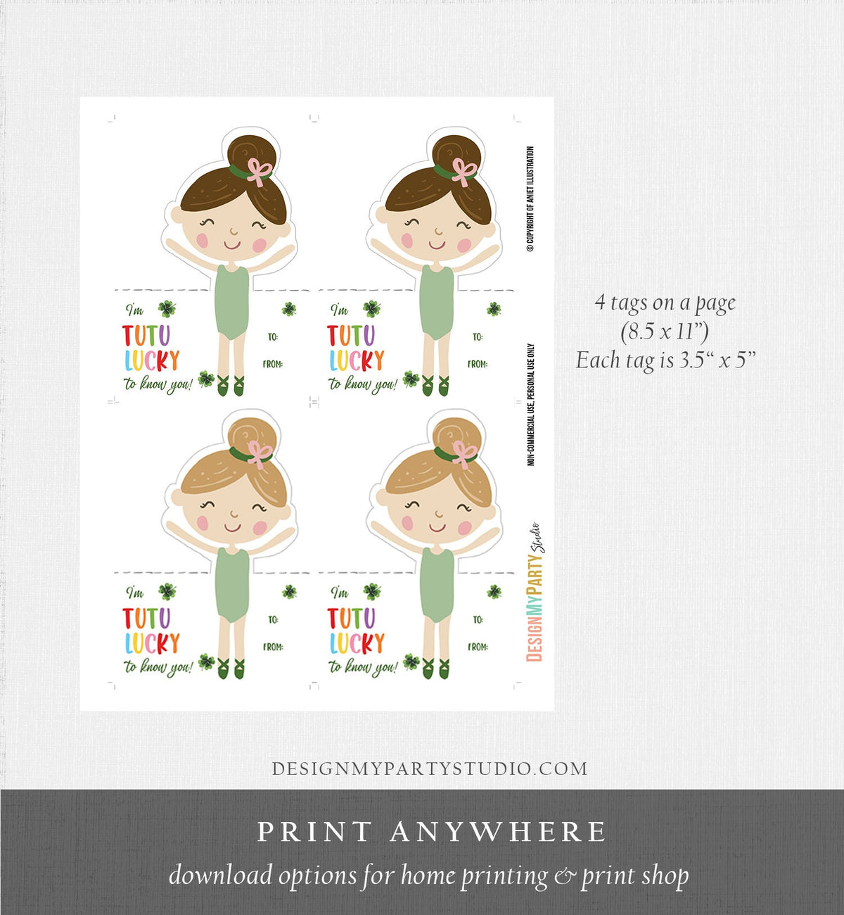 Printable St. Patrick&#39;s Day Gift Tag Hair Band Tag Classroom Classmate Favor Tag Tutu Lucky to have you as a Friend Tag Girl Digital 0451