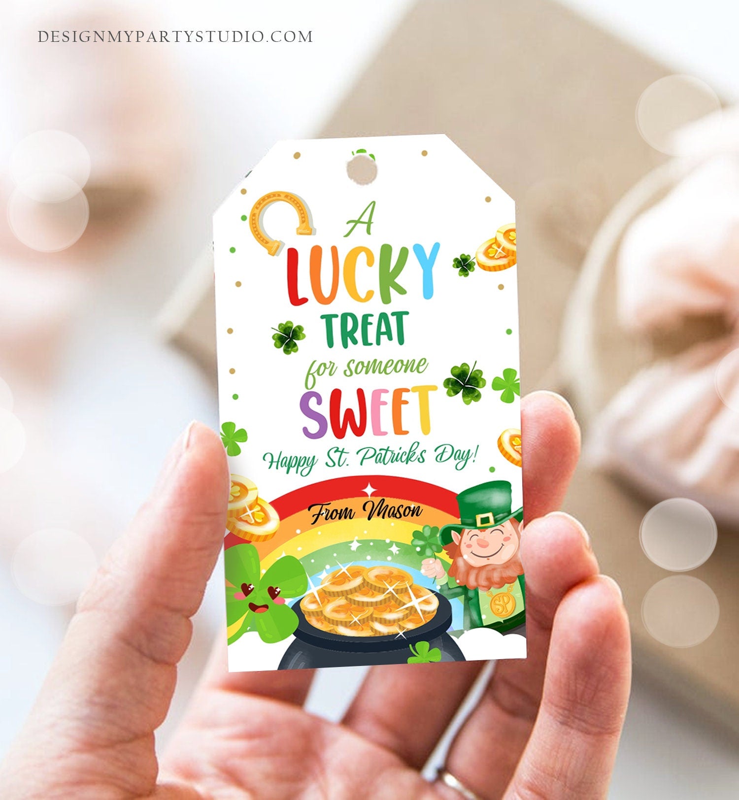 Editable St. Patrick's Day Tag Lucky Treat for Someone Sweet Friend School Classroom Gift Classmate Shamrock Digital Template Printable 0451