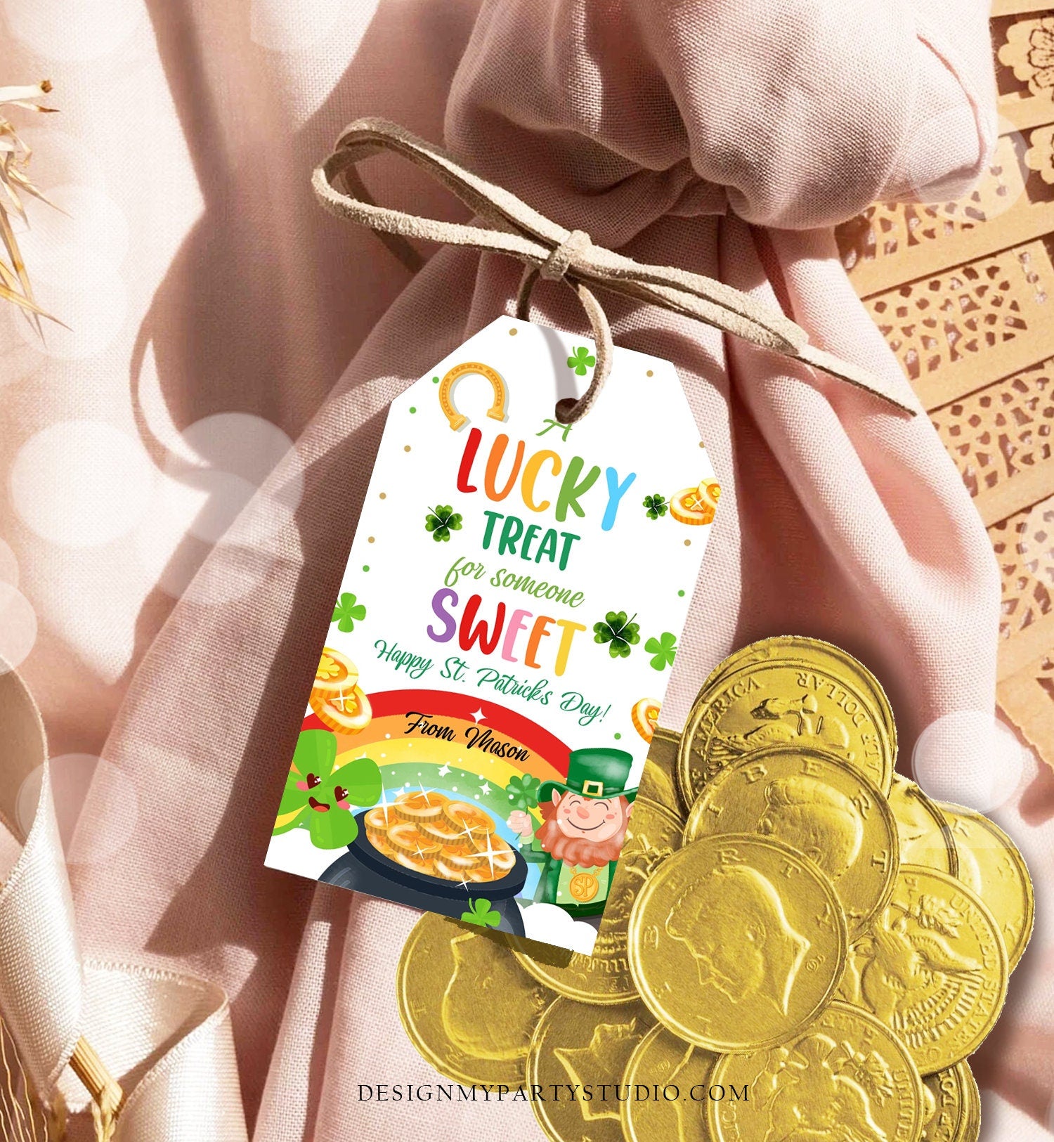 Editable St. Patrick's Day Tag Lucky Treat for Someone Sweet Friend School Classroom Gift Classmate Shamrock Digital Template Printable 0451