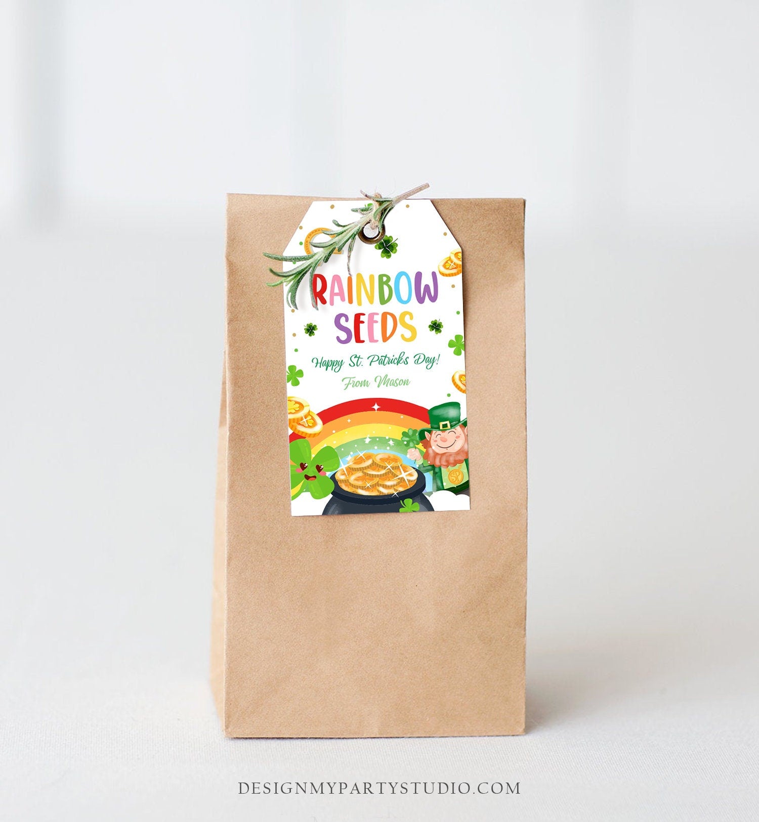 Editable St. Patrick's Day Tag Rainbow Seeds Tag Treat Favor Friend School Classroom Shamrock Teacher Digital Template Printable 0451