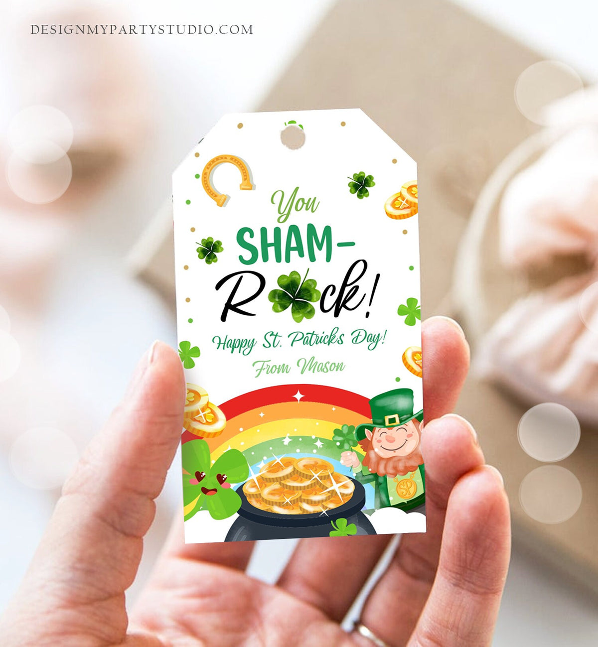Editable St. Patrick&#39;s Day Tag You ShamROCK You Sham-rock Gift Tag School Classroom Gift Coworker Neighbor Teacher Template Corjl 0451