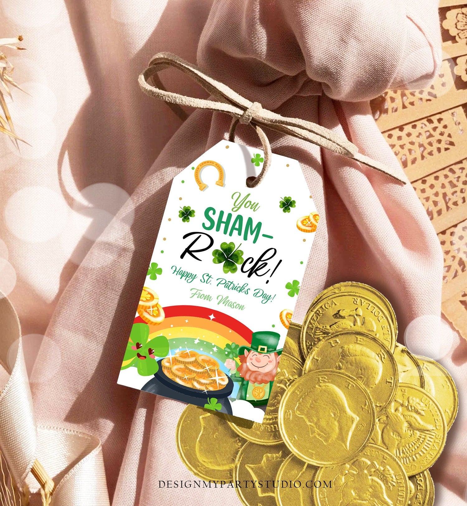 Editable St. Patrick's Day Tag You ShamROCK You Sham-rock Gift Tag School Classroom Gift Coworker Neighbor Teacher Template Corjl 0451