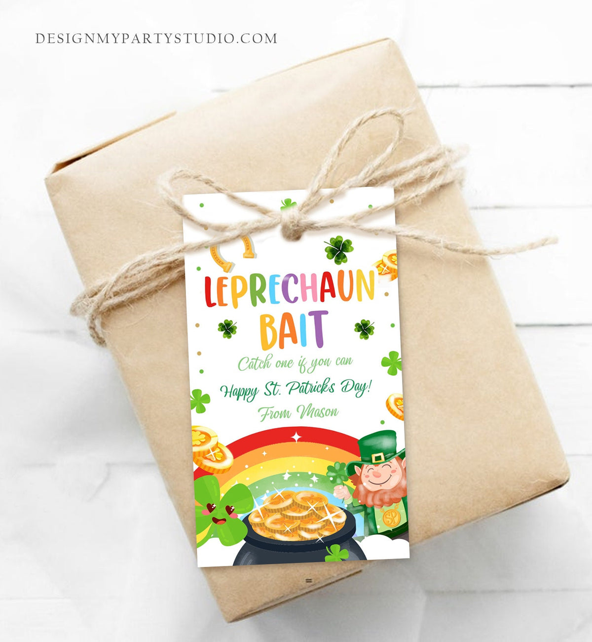 Editable St. Patrick&#39;s Day Tag Leprechaun Bait Tag Lucky Teacher School Kids Classroom Rainbow Gold Shamrock Digital Template Printable 0451