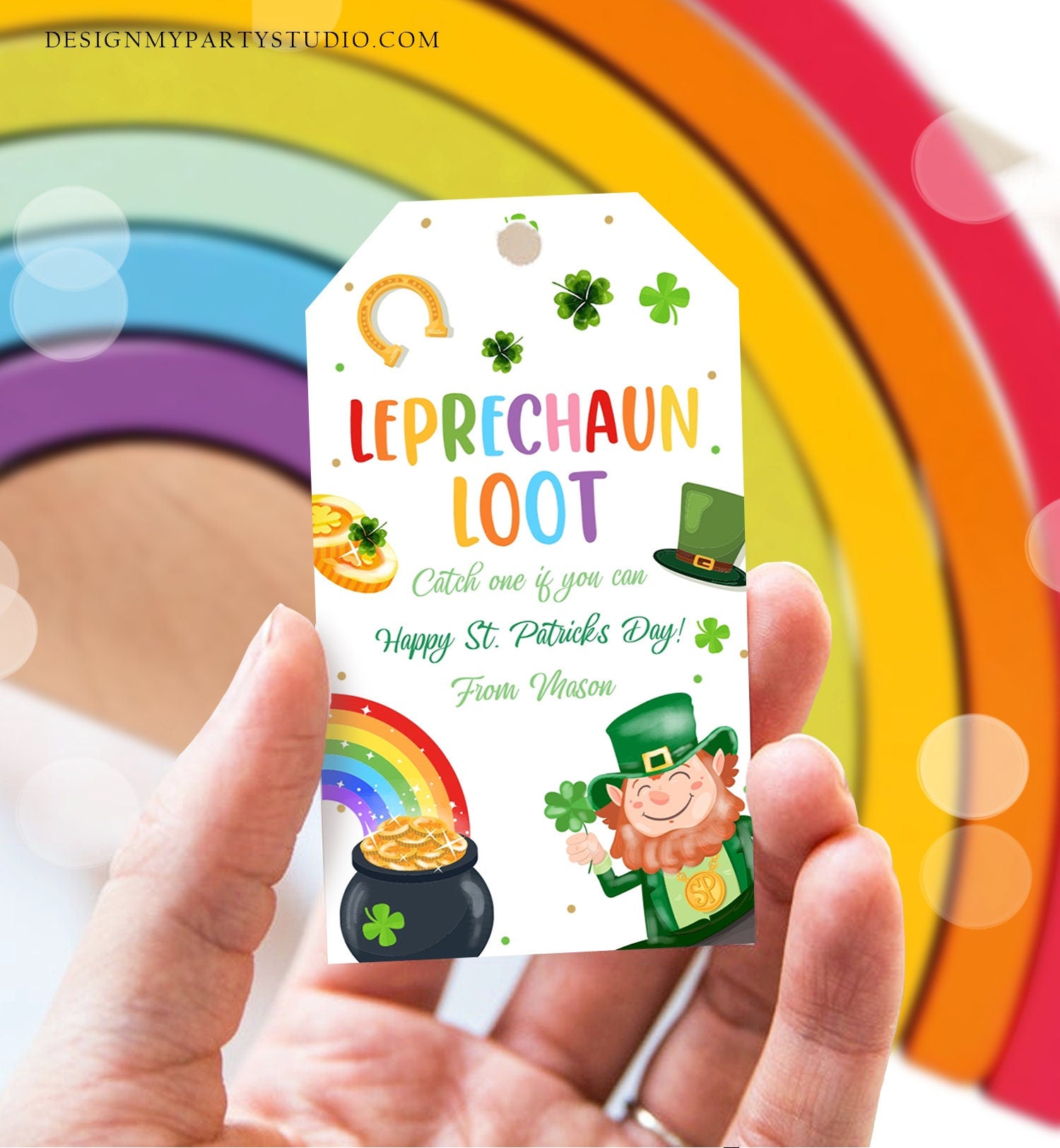 Editable St. Patrick's Day Tag Leprechaun Loot Tag Lucky Teacher School Kids Classroom Rainbow Gold Shamrock Digital Template Printable 0451