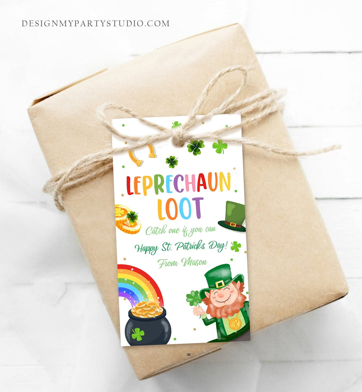 Editable St. Patrick&#39;s Day Tag Leprechaun Loot Tag Lucky Teacher School Kids Classroom Rainbow Gold Shamrock Digital Template Printable 0451