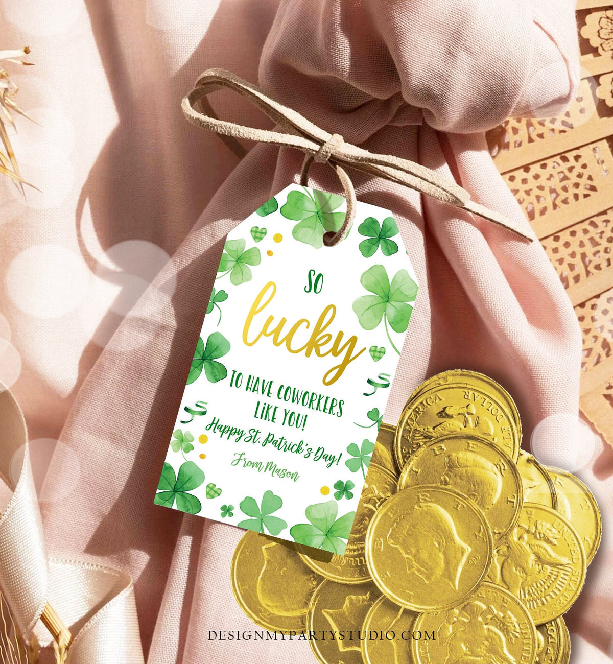Editable St. Patrick&#39;s Day Tag Staff Gift Lucky To Have Coworkers Appreciation Team Member Office Friend Gift Clovers Template Corjl 0451