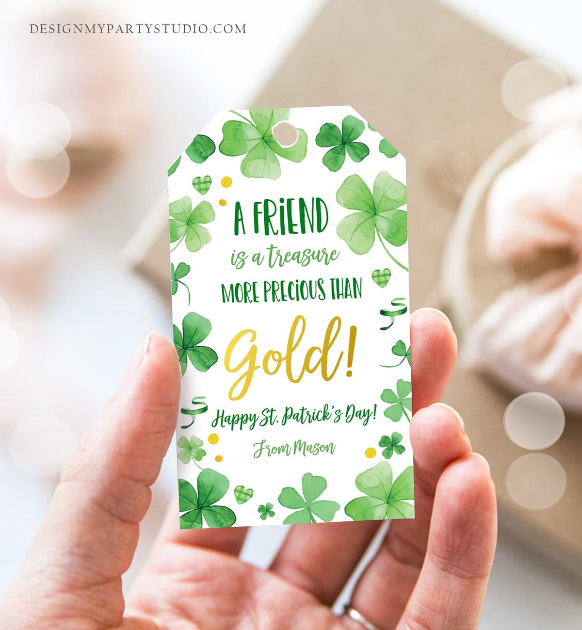 Editable St. Patrick&#39;s Day Tag A Friend Is A Treasure More Precious Than Gold School Gift Classmate Teammate Digital Template Printable 0451