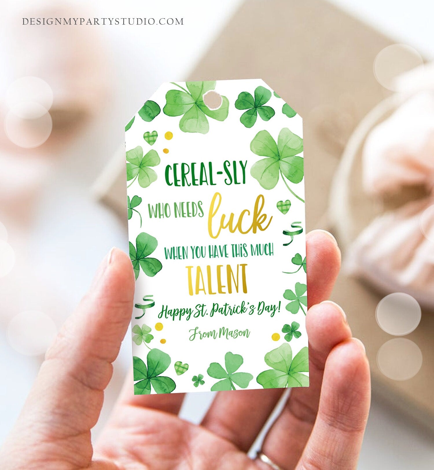Editable St. Patrick's Day Tag Cerealsly Lucky Tag Rainbow Favor Tag Coworker Teammate Appreciation Competition Staff Template Corjl 0451