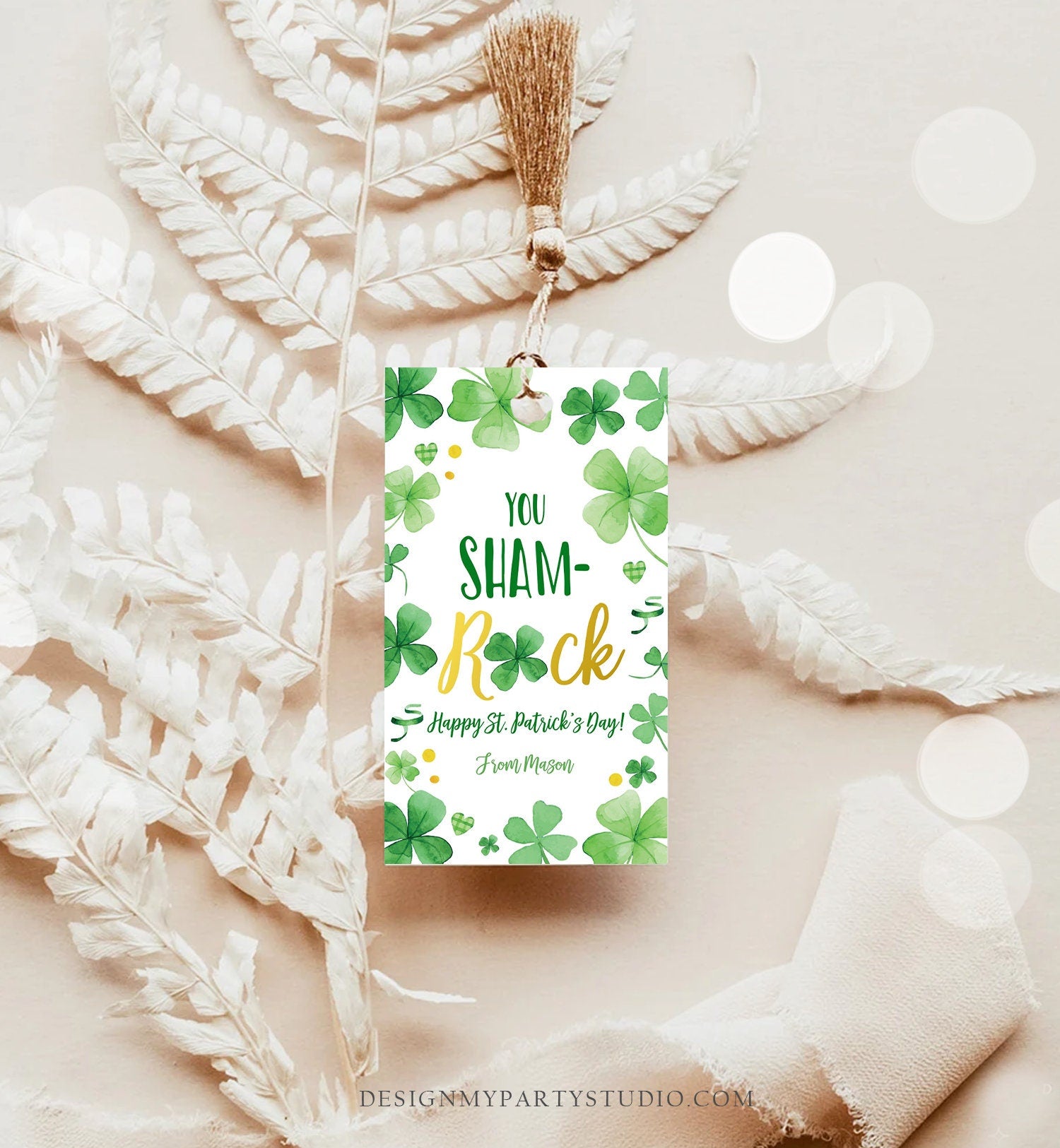 Editable St. Patrick's Day Tag You ShamROCK You Sham-rock Gift School Classroom Gift Coworker Neighbor Teacher Clovers Template Corjl 0451