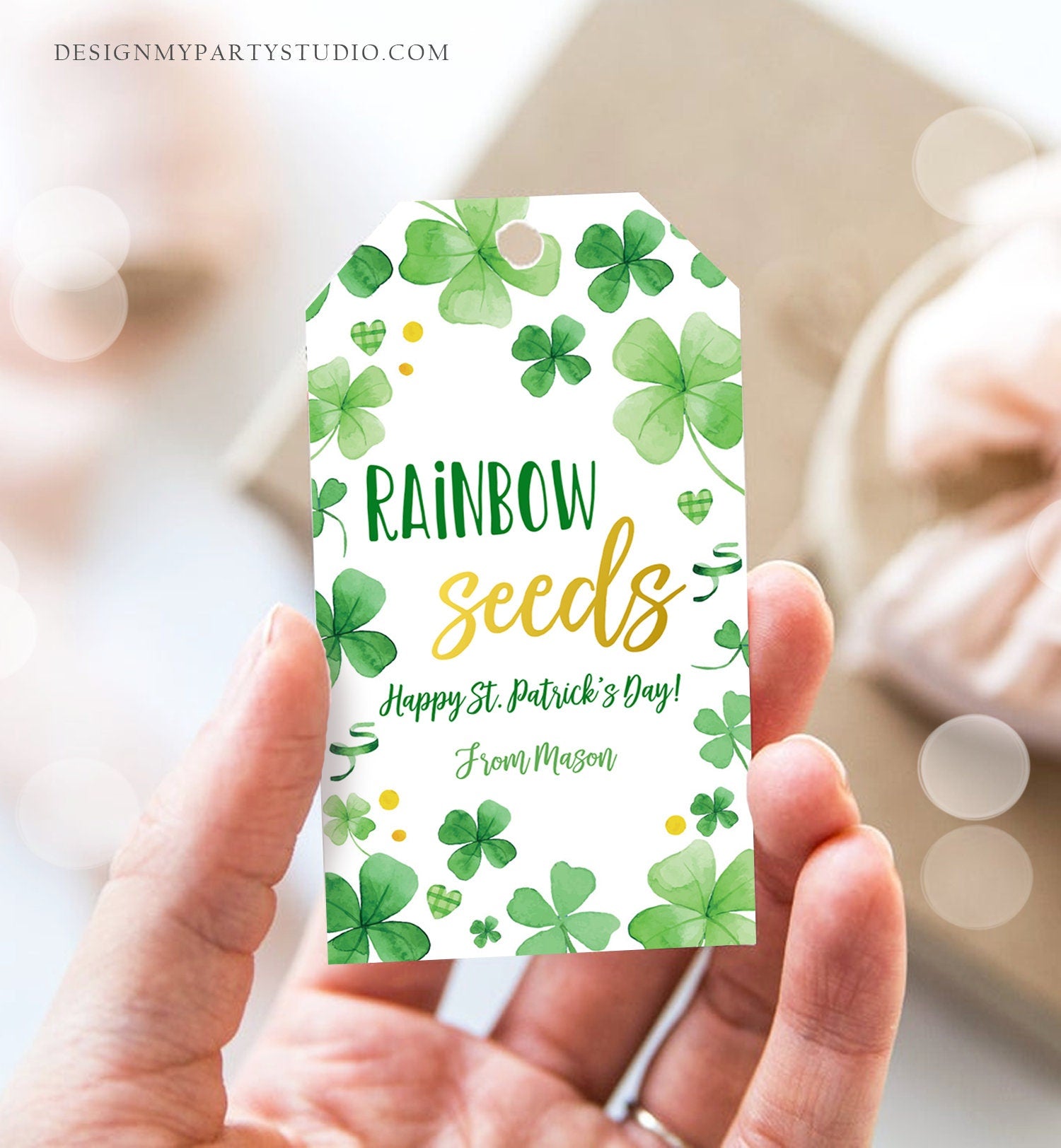 Editable St. Patrick's Day Tag Rainbow Seeds Tag Treat Favor Tag Friend School Classroom Gift Clovers Shamrock Teacher Template Corjl 0451