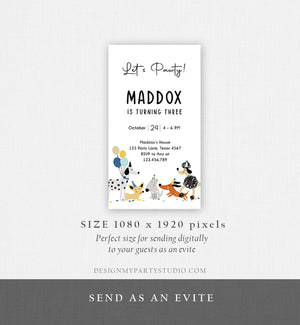 Editable Dog Birthday Party Evite Puppy Birthday Invitation Blue Boy Pawty Birthday Animal Electronic Download Phone Template Corjl 0429