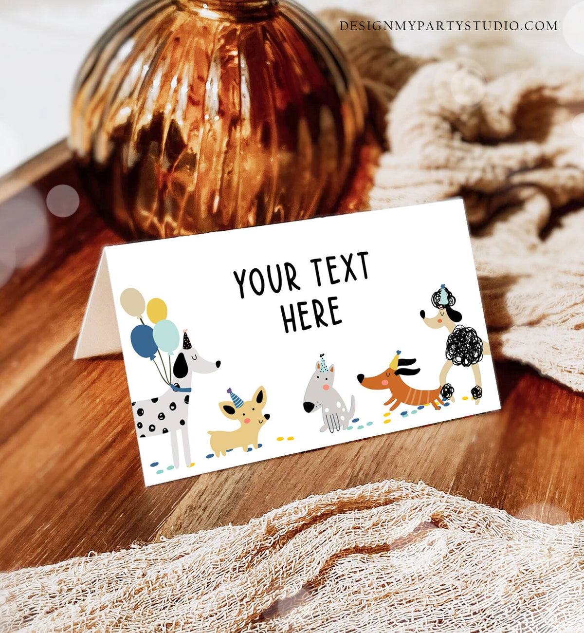 Editable Dog Food Labels Dog Birthday Place Card Tent Card Folded Puppy Party Pet Pawty Doggy Shelter Boy Digital Template Printable 0429