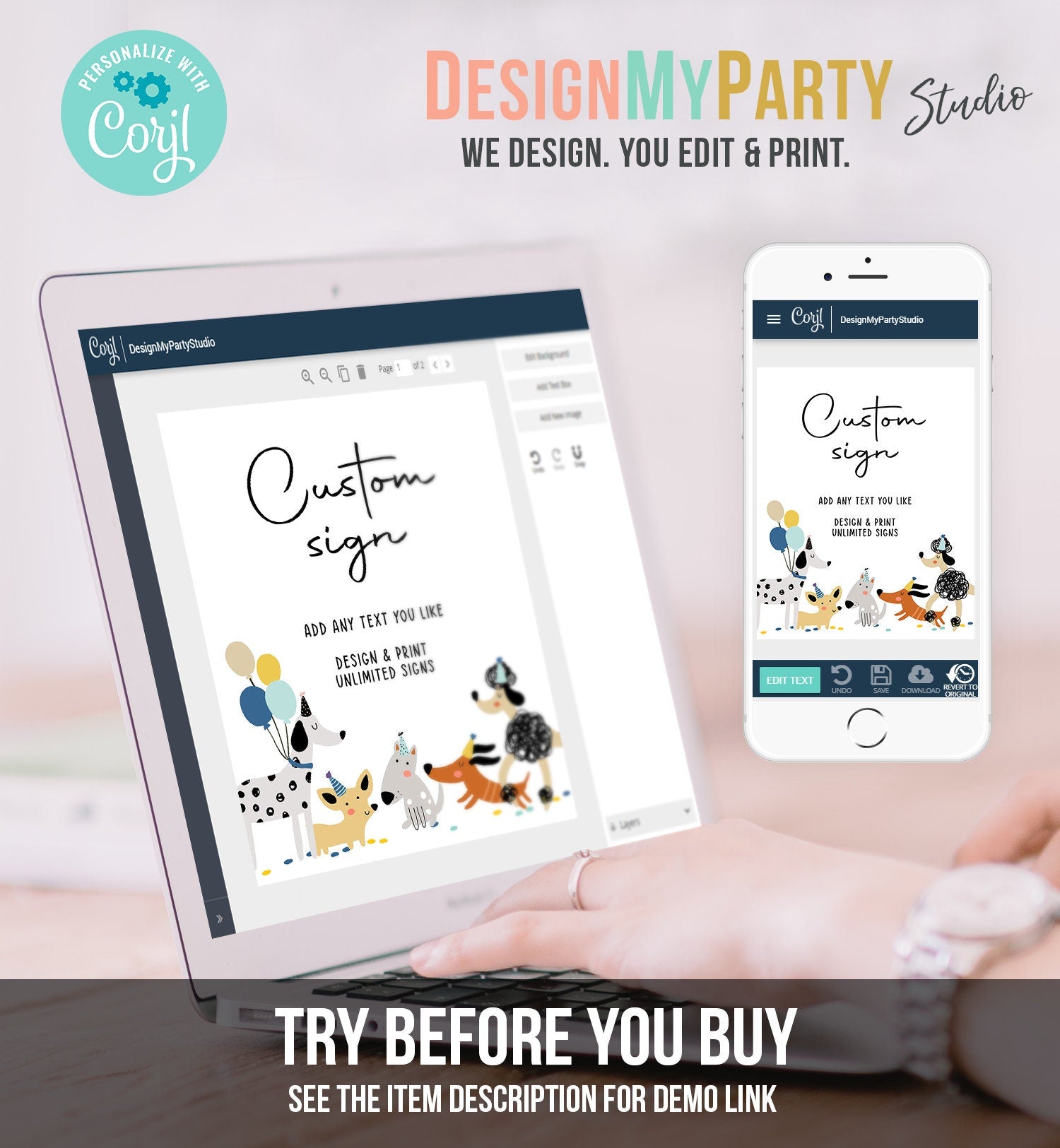 Editable Custom Sign Puppy Birthday Dog Birthday Party Sign Boy Pawty Decor Vet Adopt Table Sign Digital Download Template Printable 0429