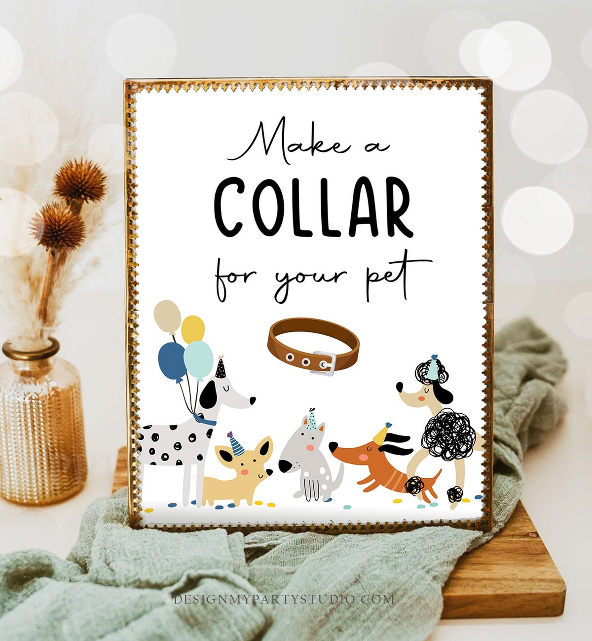 Make a Collar Sign Puppy Birthday Sign Table Decor Dog Birthday Party Activity Game Blue Boy Sign Vet Decor Sign Download Printable 0429