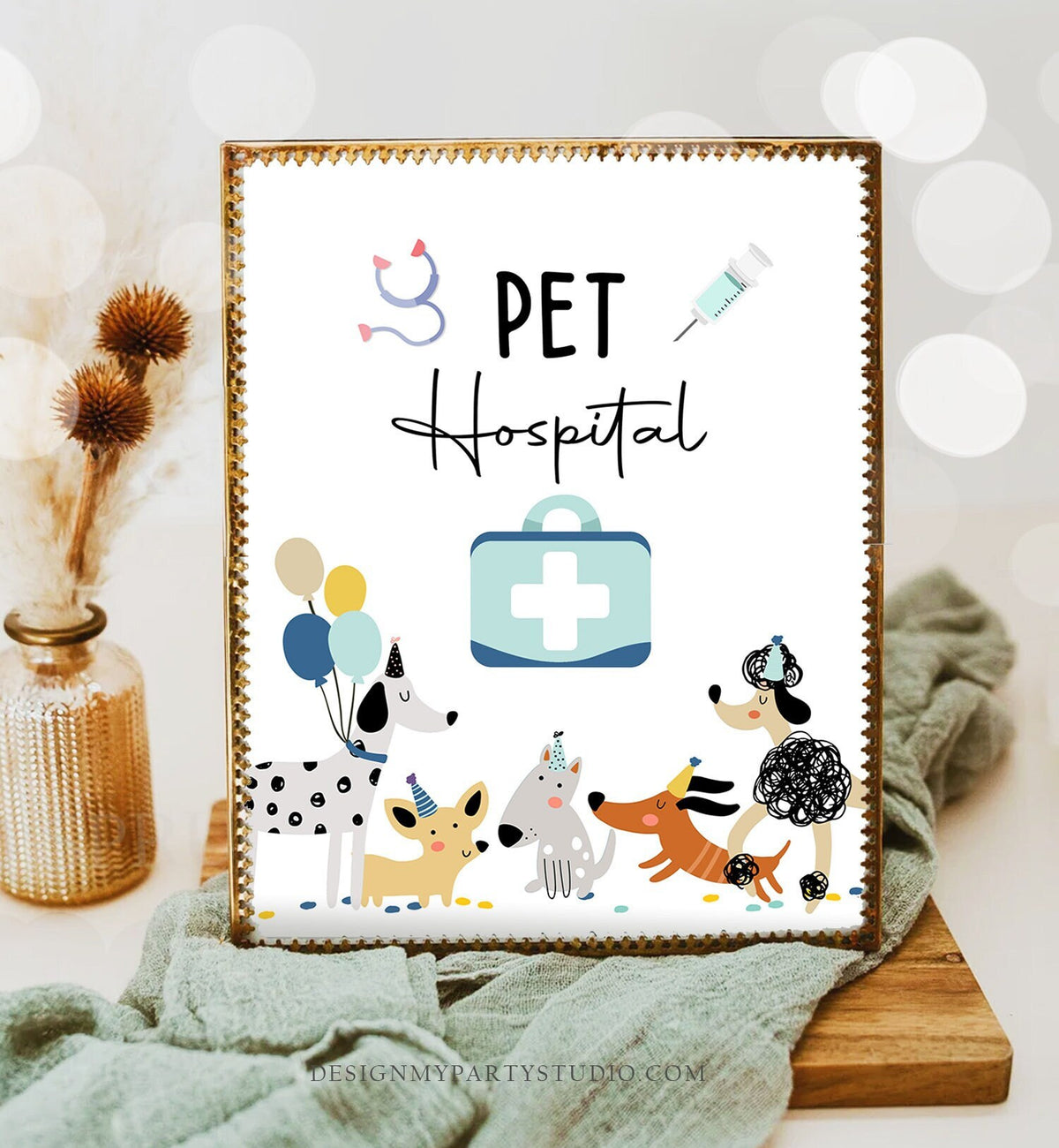 Pet Hospital Sign Puppy Birthday Sign Table Decor Dog Birthday Party Blue Boy Sign Vet Check Up Pawty Decor Sign Download Printable 0429