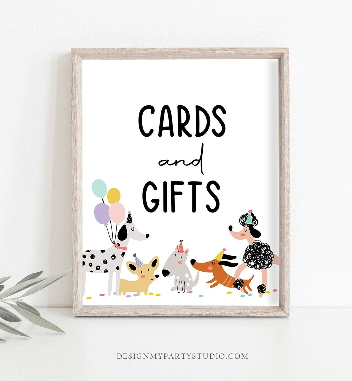 Cards and Gifts Sign Gift Table Decor Dog Birthday Party Pink Girl Puppy Party Decorations Vet Pawty Decor Sign Download Printable 0429