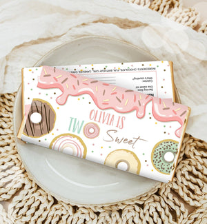Editable Two Sweet Donut Candy Bar Wrapper Donut Birthday Chocolate Wrapper Girl 2nd Doughnut Pink Download Corjl Template Printable 0320