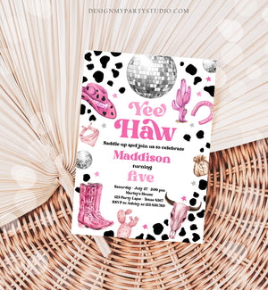 Editable Space Cowgirl Birthday Party Invitation Disco Cowgirl Invite Pink Girl Rodeo Country Digital Download Printable Template Corjl 0455