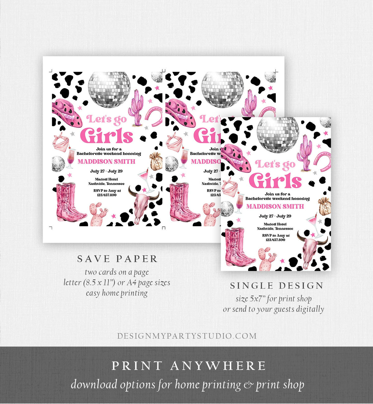 Editable Nashville Bachelorette Weekend Invitation Last Rodeo Invitation &amp; Itinerary Let&#39;s Get Nashty Download Printable Template Corjl 0455