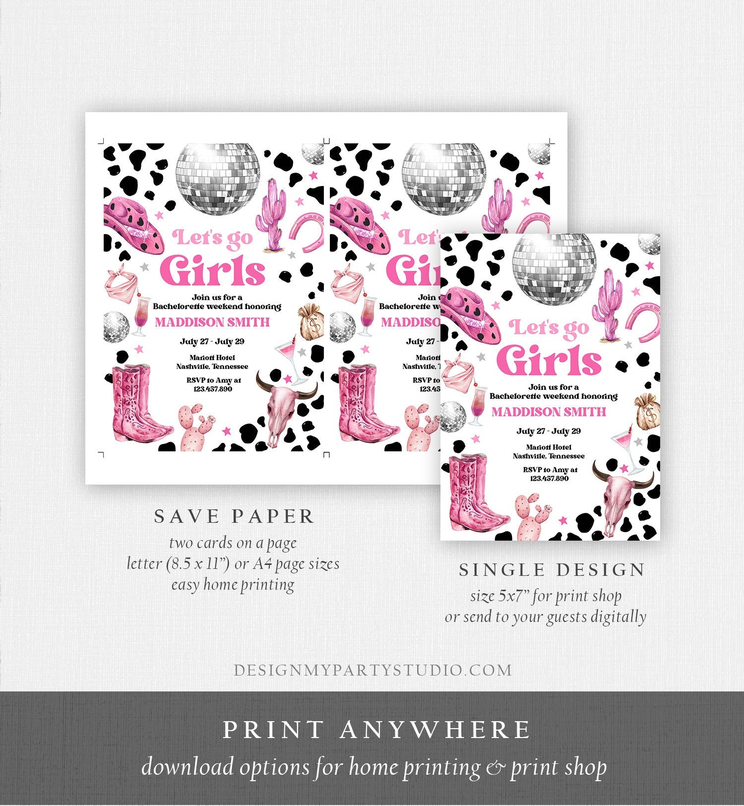 Editable Nashville Bachelorette Weekend Invitation Last Rodeo Invitation & Itinerary Let's Get Nashty Download Printable Template Corjl 0455