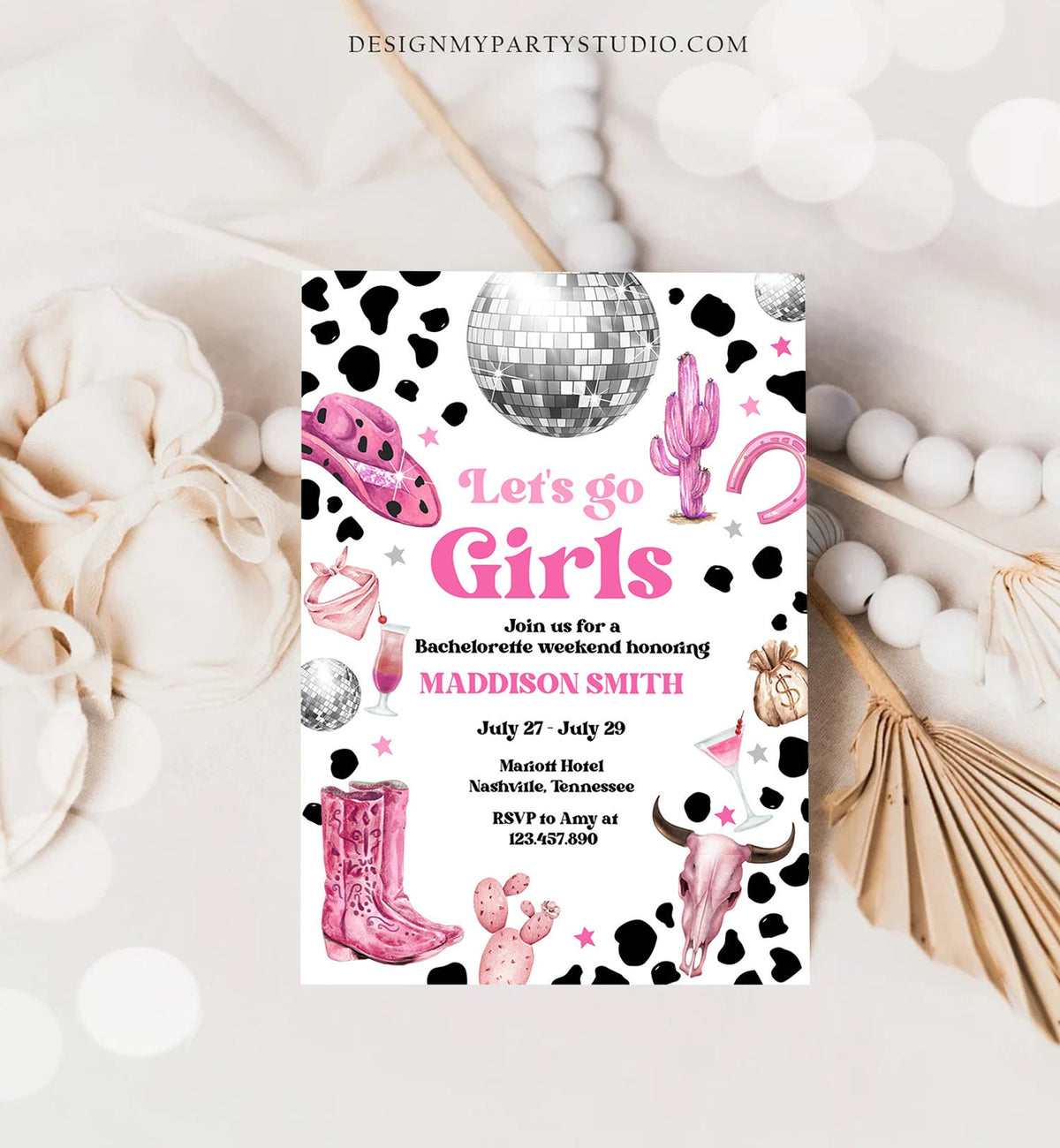 Editable Nashville Bachelorette Weekend Invitation Last Rodeo Invitation &amp; Itinerary Let&#39;s Get Nashty Download Printable Template Corjl 0455