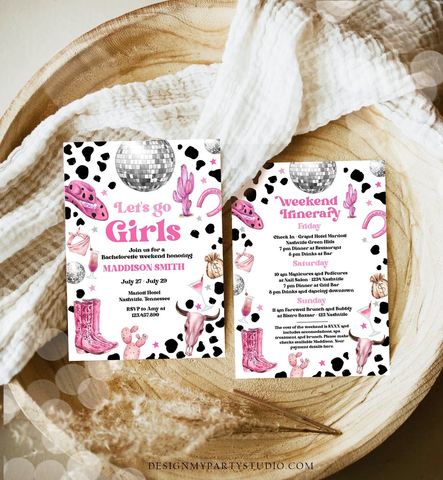 Editable Nashville Bachelorette Weekend Invitation Last Rodeo Invitation & Itinerary Let's Get Nashty Download Printable Template Corjl 0455