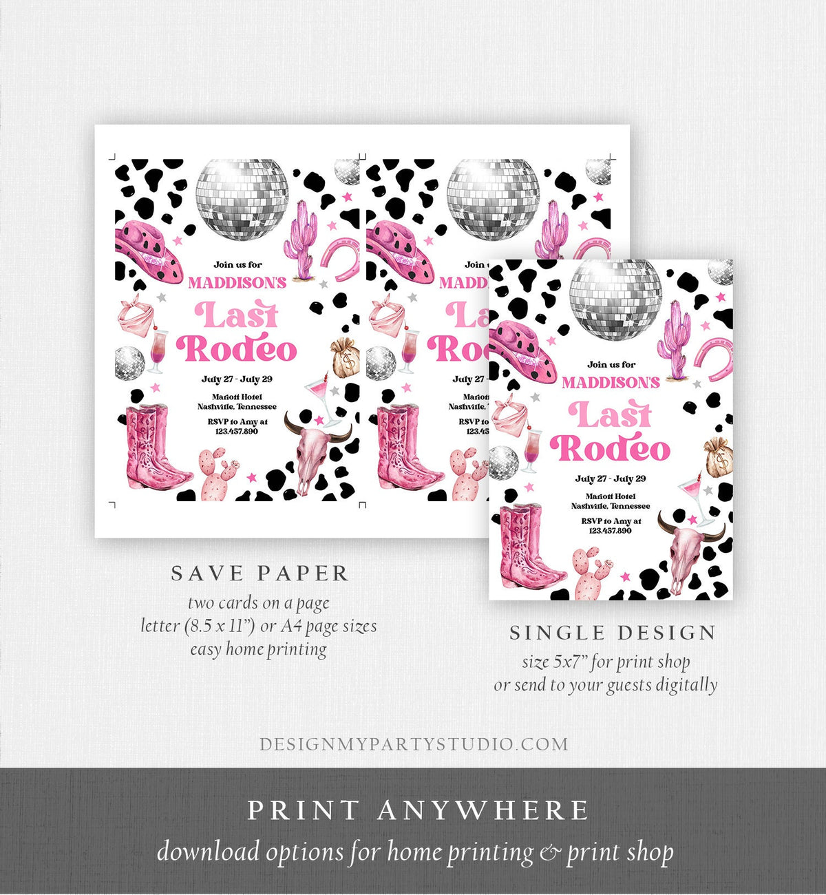 Editable Nashville Bachelorette Weekend Invitation Last Rodeo Invitation &amp; Itinerary Let&#39;s Get Nashty Download Printable Template Corjl 0455
