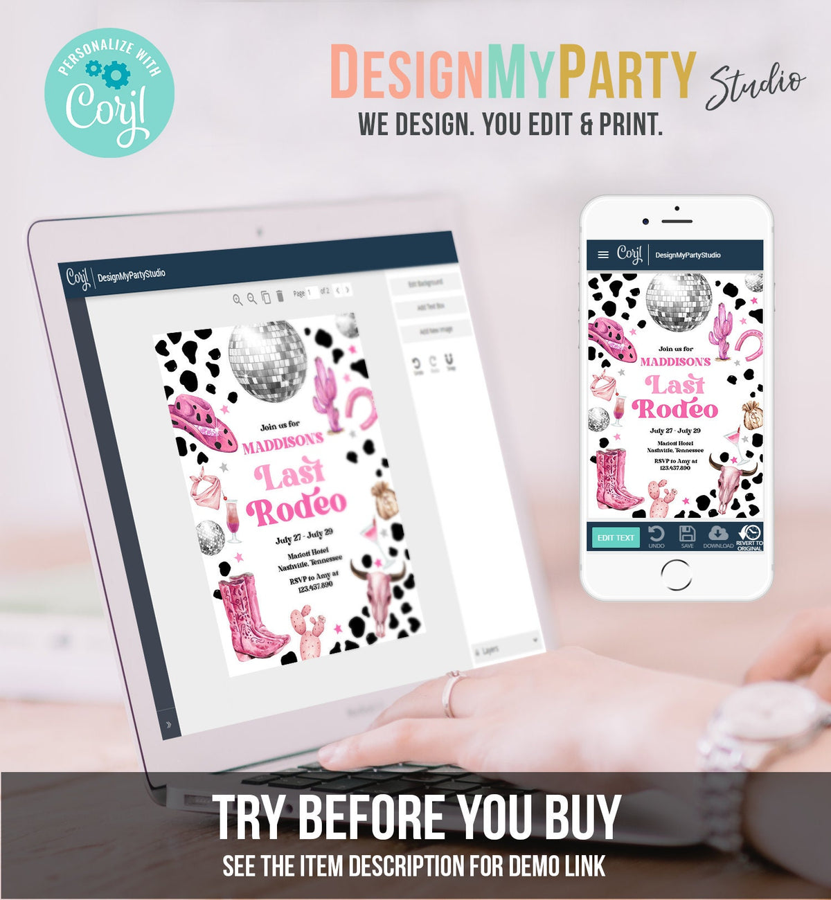 Editable Nashville Bachelorette Weekend Invitation Last Rodeo Invitation &amp; Itinerary Let&#39;s Get Nashty Download Printable Template Corjl 0455