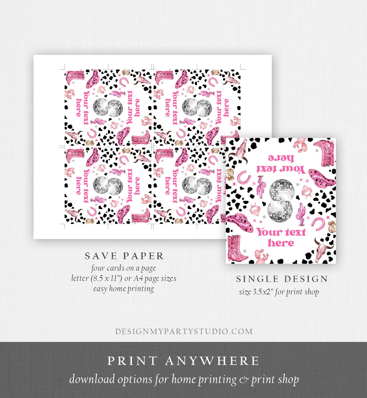 Editable Space Cowgirl Food Label Disco Cowgirl Birthday Food Cards Tent Card Girl Pink Nashville Rodeo Buffet Label Template Printable 0455