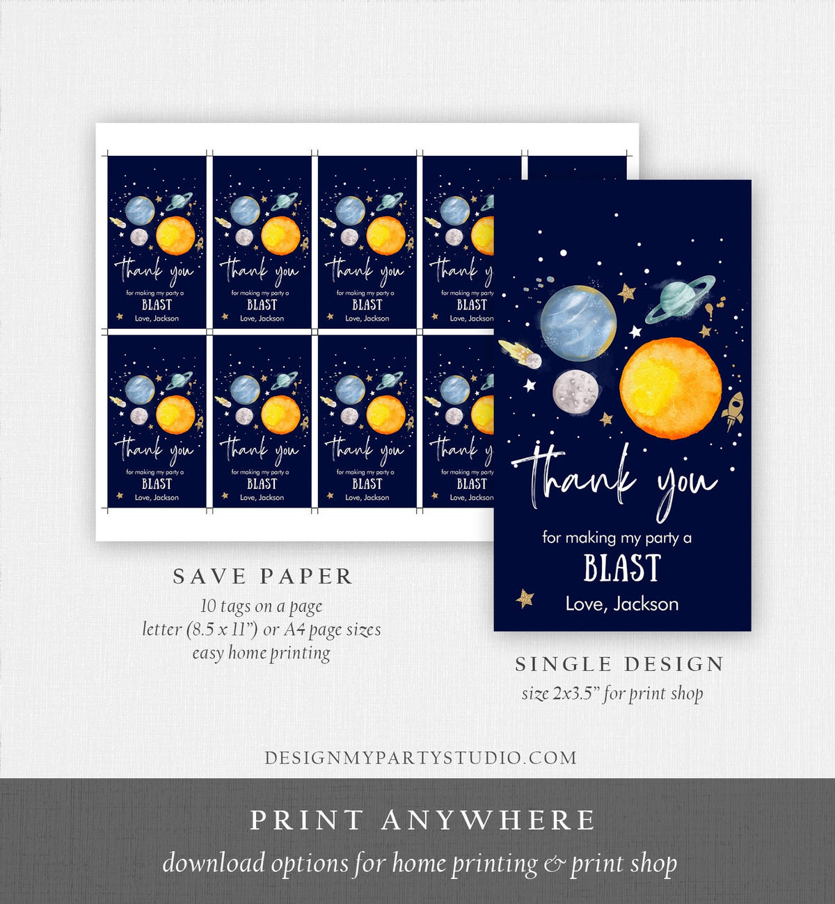 Editable Outer Space Favor Tags Space Birthday Thank you Label Galaxy Gift tags Trip Around the Sun Planets Template Corjl PRINTABLE 0357