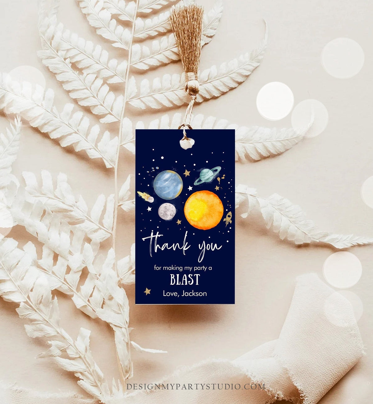 Editable Outer Space Favor Tags Space Birthday Thank you Label Galaxy Gift tags Trip Around the Sun Planets Template Corjl PRINTABLE 0357