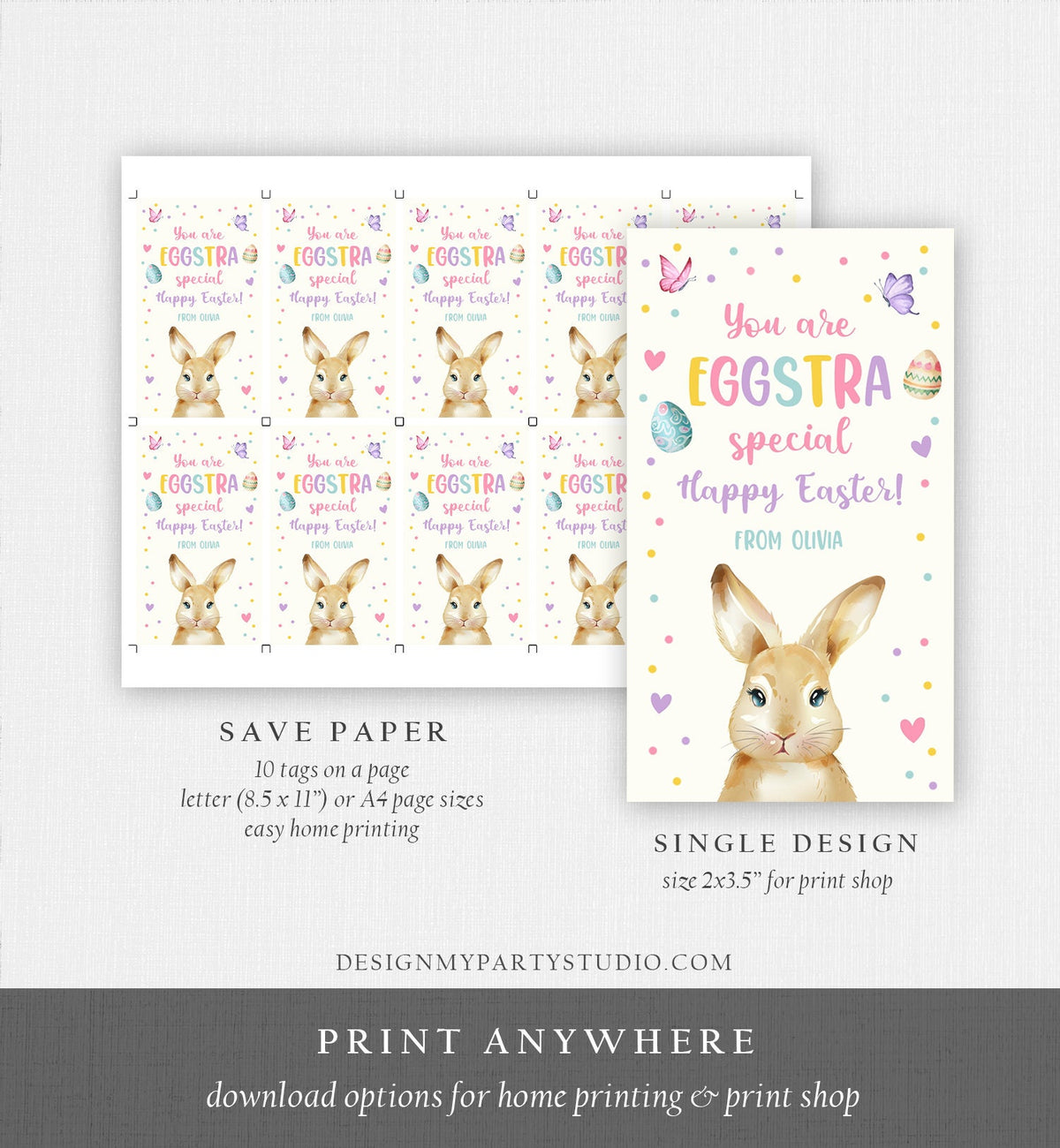 Editable Easter Tags Bunny You are Eggstra Special Kids Classroom Teacher Appreciation Tag Personalized Happy Easter Digital PRINTABLE 0449