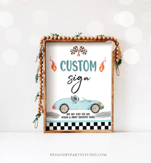 Editable Custom Sign Race Car Birthday Growing Up Two Fast 2 Racing Vintage Cars Blue Boy Party 8x10 Download Corjl Template PRINTABLE 0424