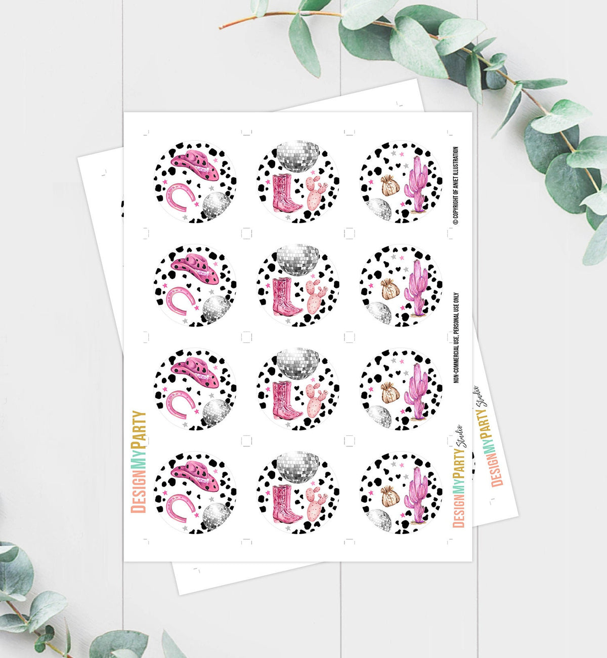 Space Cowgirl Cupcake Toppers Disco Cowgirl Birthday Cupcake Toppers Favor Tag Girl Nashville Rodeo Party Download Digital PRINTABLE 0455