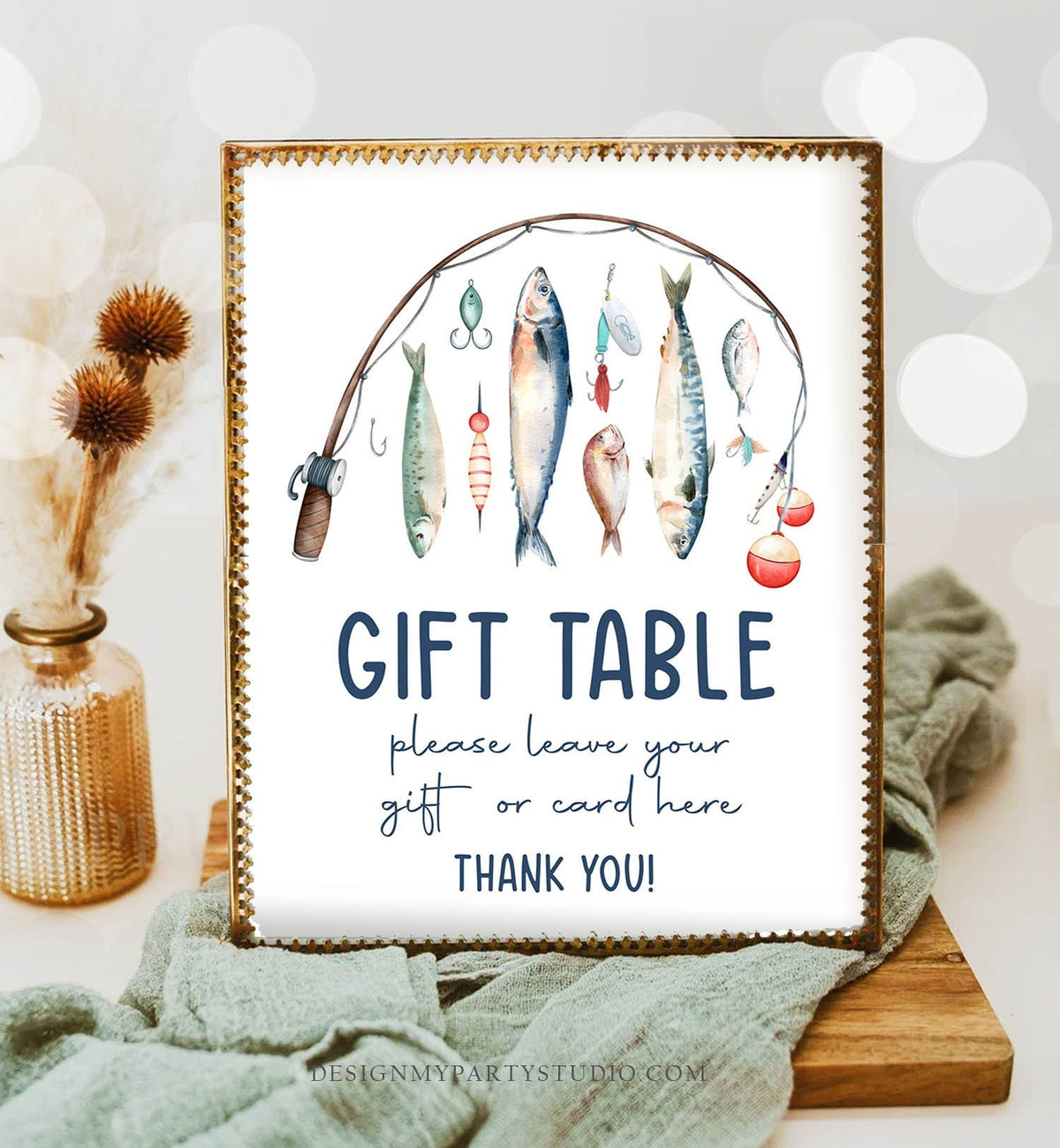 Gift Table Sign Fishing Birthday Sign O-fish-ally Reeling in The Big One Birthday Boy Fishing Decor Cards and Gifts Download Printable 0454