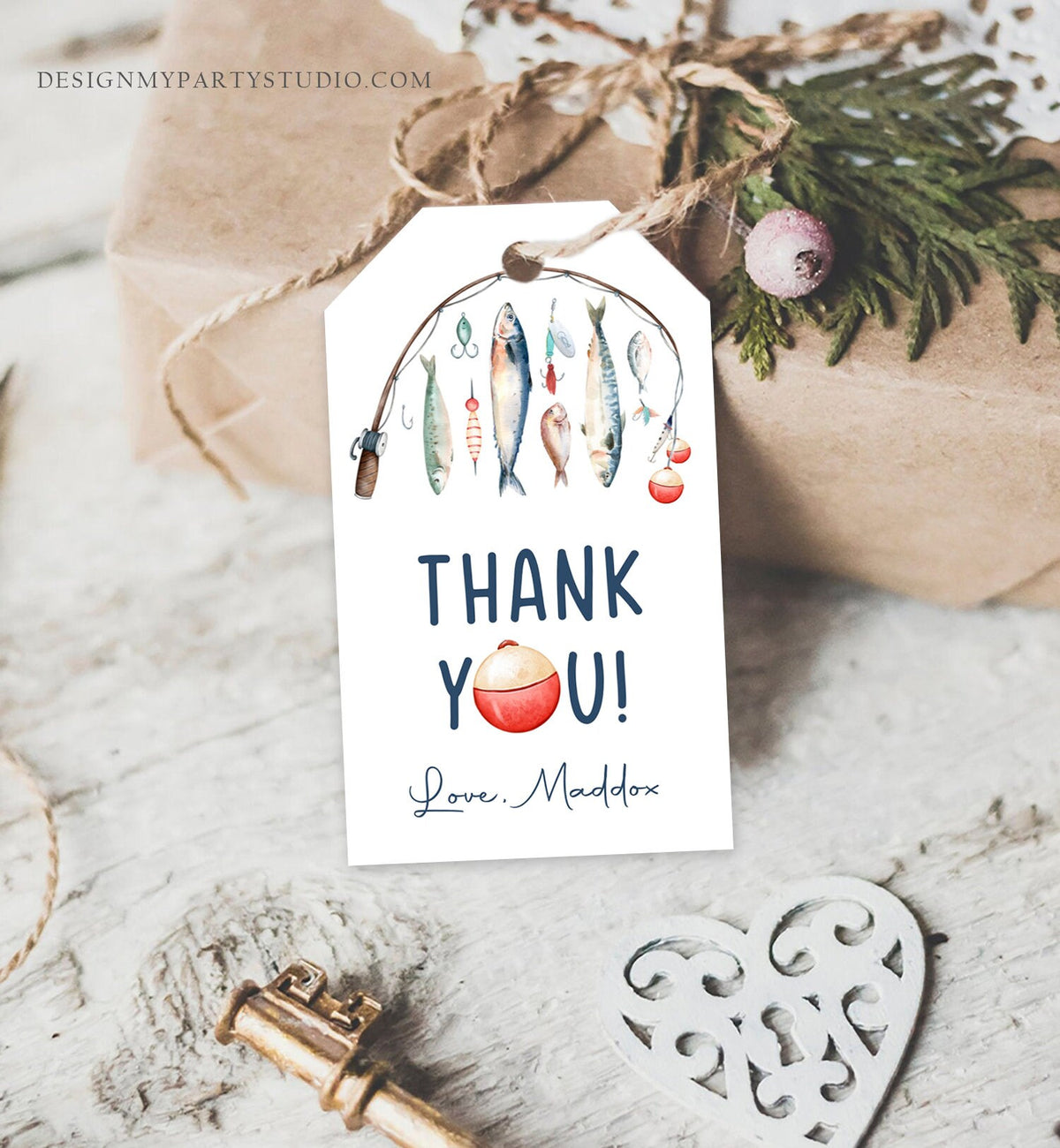 Editable Fishing Birthday Favor Tags Fishing Favors Thank You The Big One Boy O-Fish-Ally Fish Fishing Party Digital Template Printable 0454