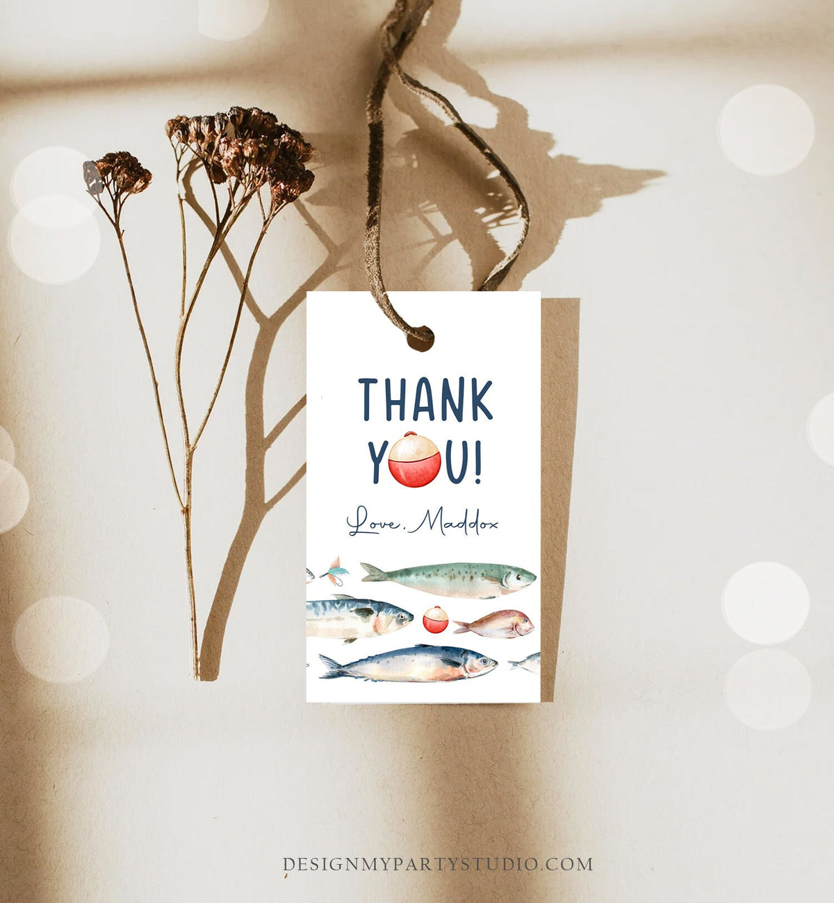 Editable Fishing Birthday Favor Tags Fishing Favors Thank You Tags The Big One Boy O-Fish-Ally Fish Tag Fishing Party Corjl Template 0454