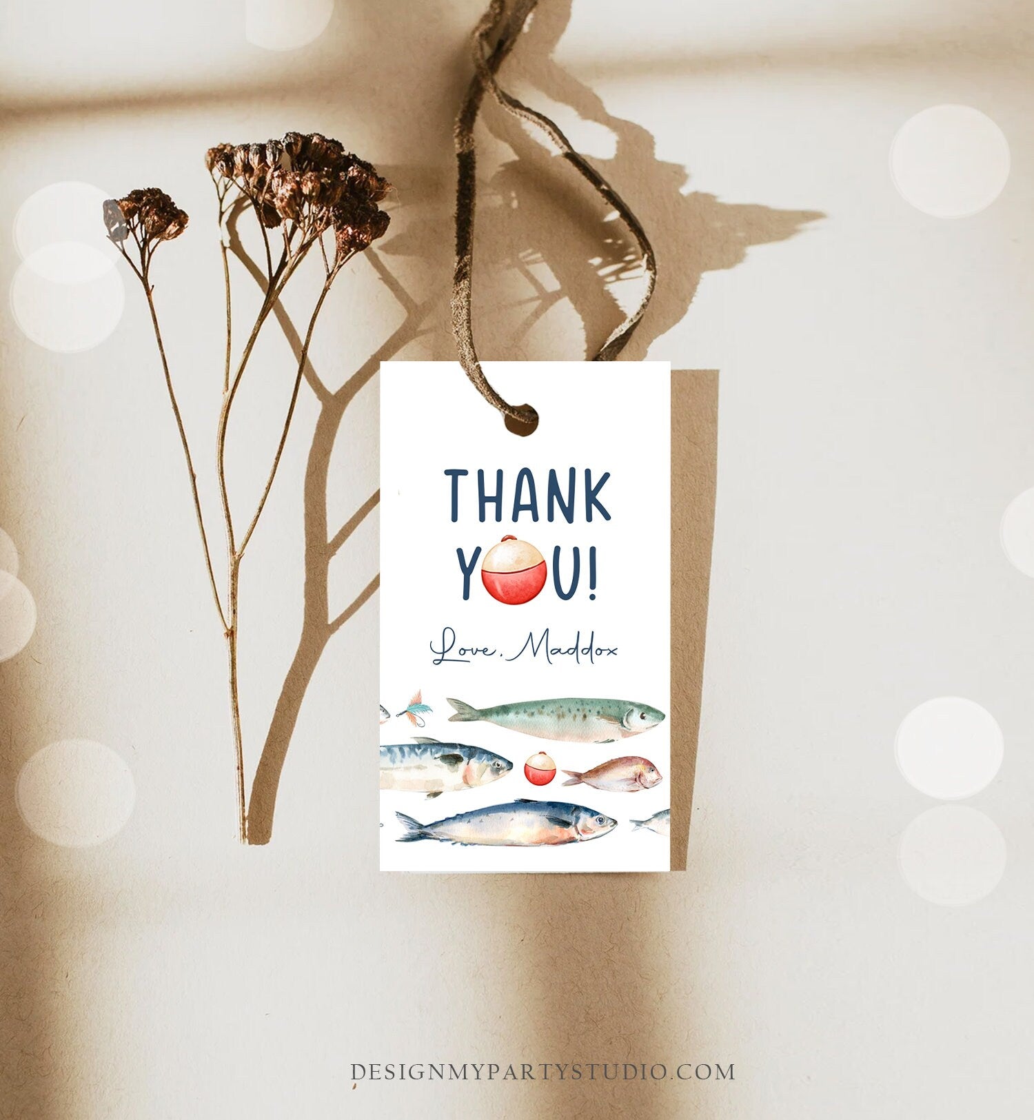 Editable Fishing Birthday Favor Tags Fishing Favors Thank You Tags The Big One Boy O-Fish-Ally Fish Tag Fishing Party Corjl Template 0454