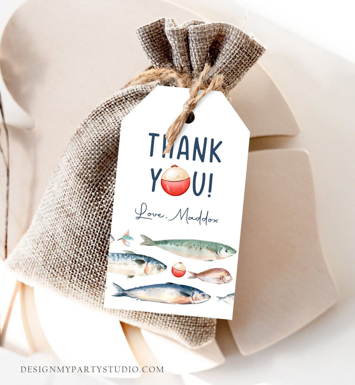 Editable Fishing Birthday Favor Tags Fishing Favors Thank You Tags The Big One Boy O-Fish-Ally Fish Tag Fishing Party Corjl Template 0454