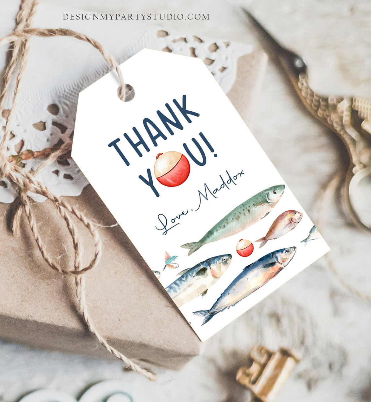 Editable Fishing Birthday Favor Tags Fishing Favors Thank You Tags The Big One Boy O-Fish-Ally Fish Tag Fishing Party Corjl Template 0454
