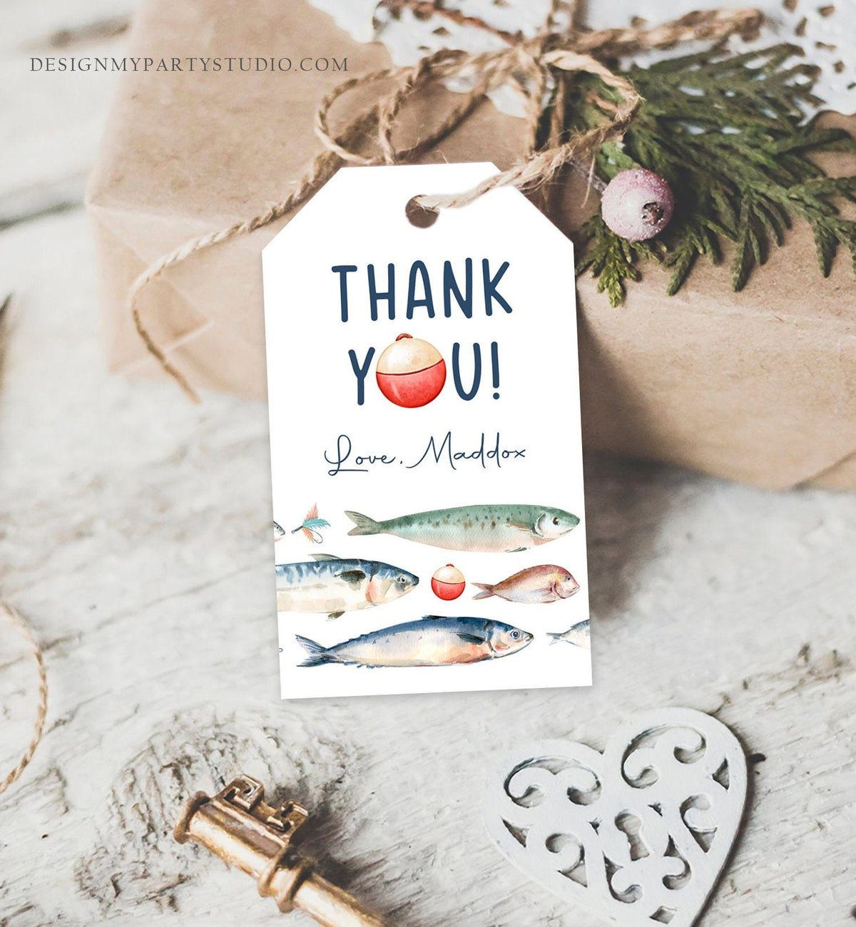 Editable Fishing Birthday Favor Tags Fishing Favors Thank You Tags The Big One Boy O-Fish-Ally Fish Tag Fishing Party Corjl Template 0454