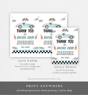 Editable Race Car Thank You Card Two Fast Birthday Boy Blue Racing Car Thank You Card Birthday Fast One Template Instant Download Corjl 0424