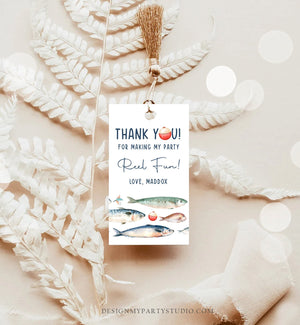 Editable Fishing Birthday Favor Tags Fishing Favors Thank You Tags The Big One Boy O-Fish-Ally Fish Tag Fishing Party Corjl Template 0454
