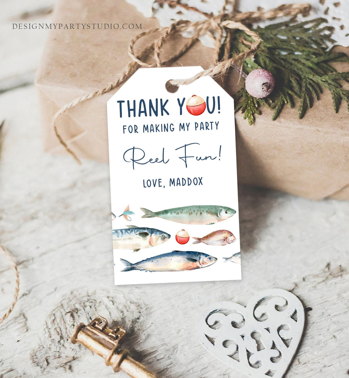 Editable Fishing Birthday Favor Tags Fishing Favors Thank You Tags The Big One Boy O-Fish-Ally Fish Tag Fishing Party Corjl Template 0454