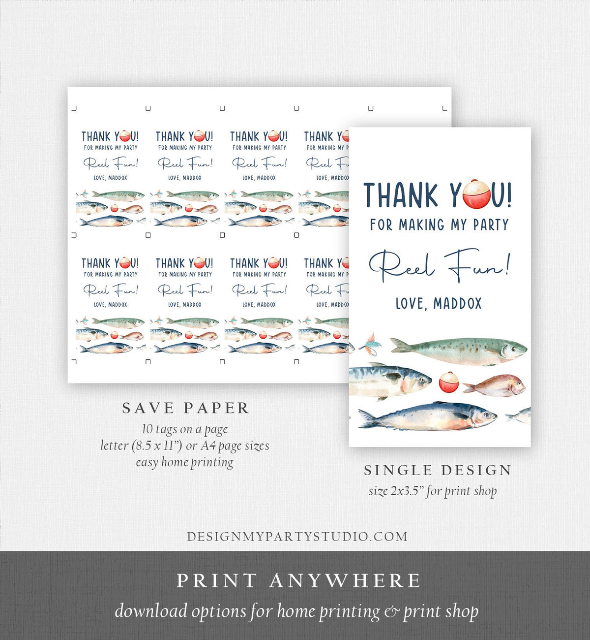 Editable Fishing Birthday Favor Tags Fishing Favors Thank You Tags The Big One Boy O-Fish-Ally Fish Tag Fishing Party Corjl Template 0454