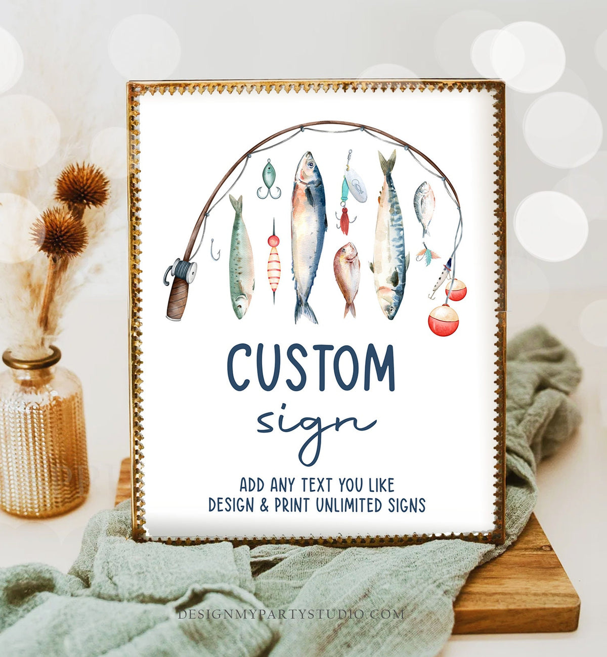 Editable Custom Sign Fishing Birthday Party Sign The Big One Birthday Fish Party Bobber Reeling in Boy 8x10 Download PRINTABLE Corjl 0454